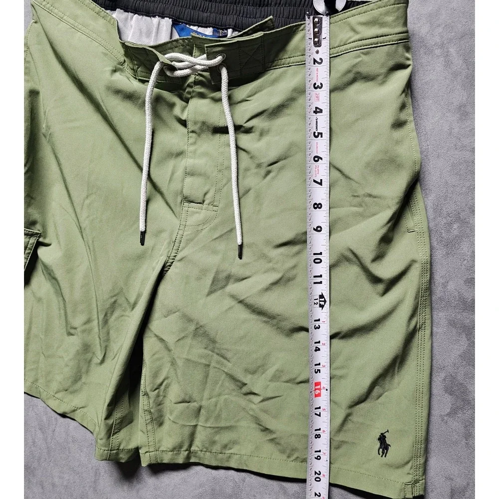 Polo Ralph Lauren‎ Olive Green Cargo Swim Trunks Board Shorts Mens XL Mesh Lined